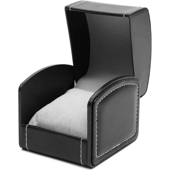 Black Faux Leather Watch Box Single Slot Case with Pillow Jewelry Display - Picture 2 of 8